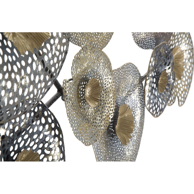 Grande Décoration murale moderne Feuilles Lotus abstraites 119x59 Métal Doré Gris Holes 