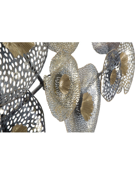 Grande Décoration murale moderne Feuilles Lotus abstraites 119x59 Métal Doré Gris Holes 