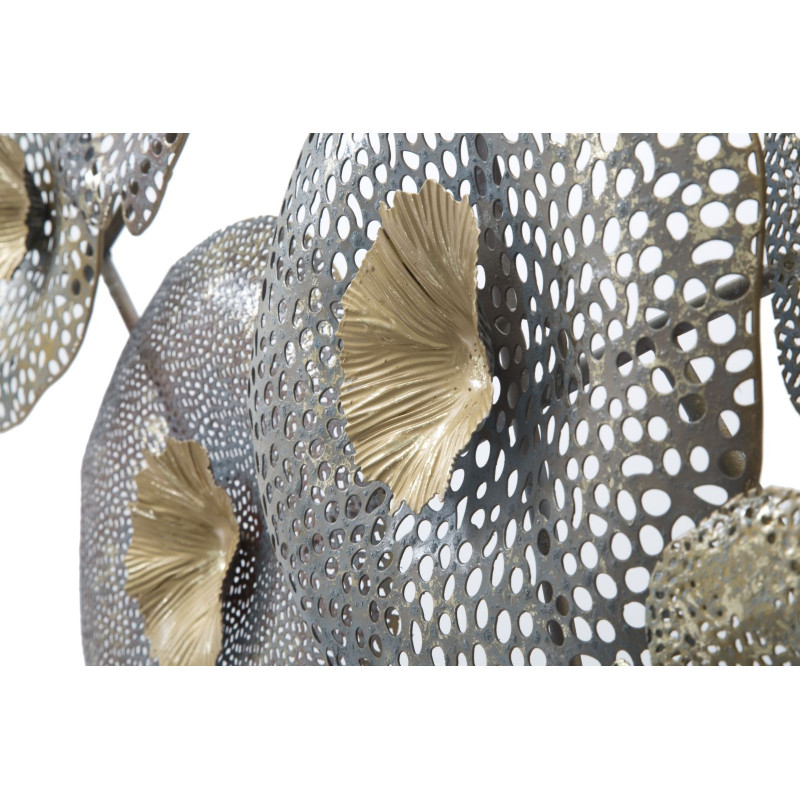 Grande Décoration murale moderne Feuilles Lotus abstraites 119x59 Métal Doré Gris Holes 