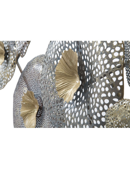 Grande Décoration murale moderne Feuilles Lotus abstraites 119x59 Métal Doré Gris Holes 