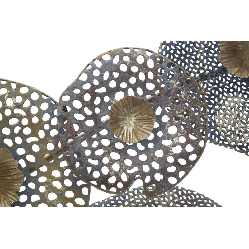 Grande Décoration murale moderne Feuilles Lotus abstraites 119x59 Métal Doré Gris Holes 