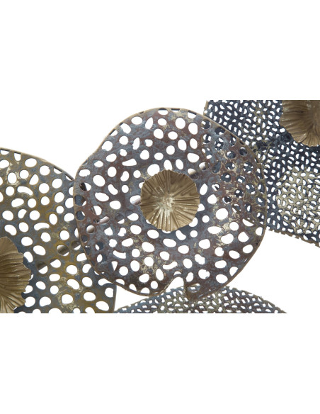 Grande Décoration murale moderne Feuilles Lotus abstraites 119x59 Métal Doré Gris Holes 