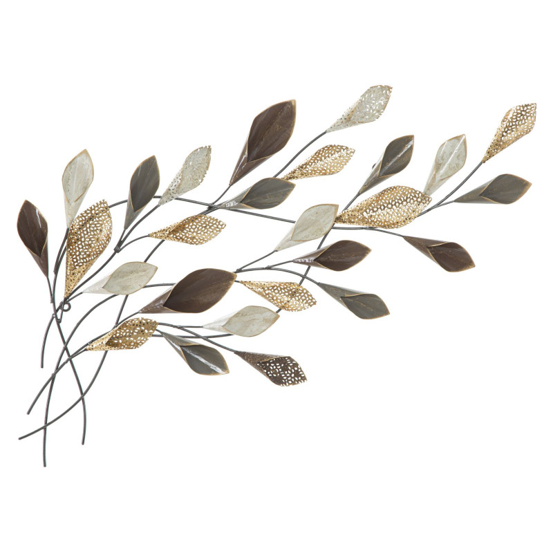 Décoration murale moderne Branches avec feuilles 46x87 Métal Doré Beige Noir Ramo 