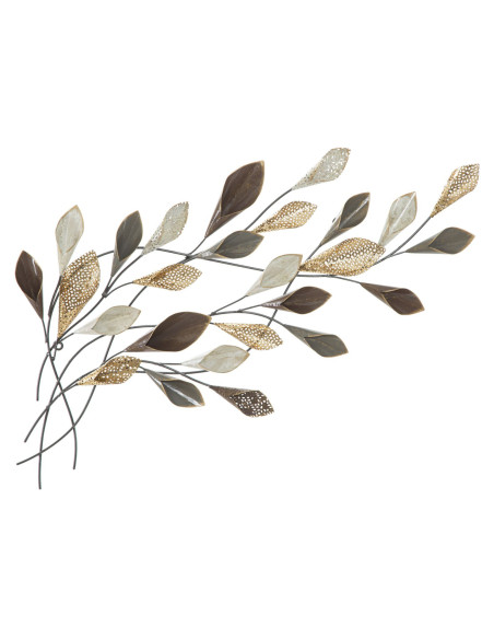Décoration murale moderne Branches avec feuilles 46x87 Métal Doré Beige Noir Ramo 