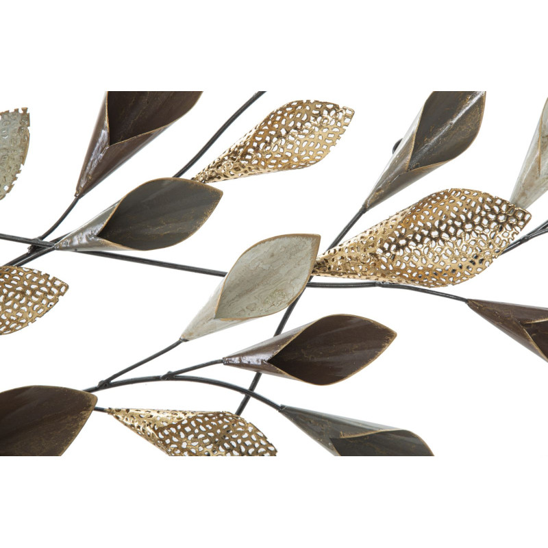 Décoration murale moderne Branches avec feuilles 46x87 Métal Doré Beige Noir Ramo 