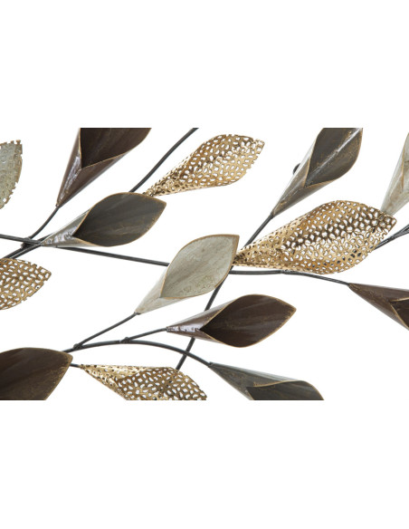 Décoration murale moderne Branches avec feuilles 46x87 Métal Doré Beige Noir Ramo 