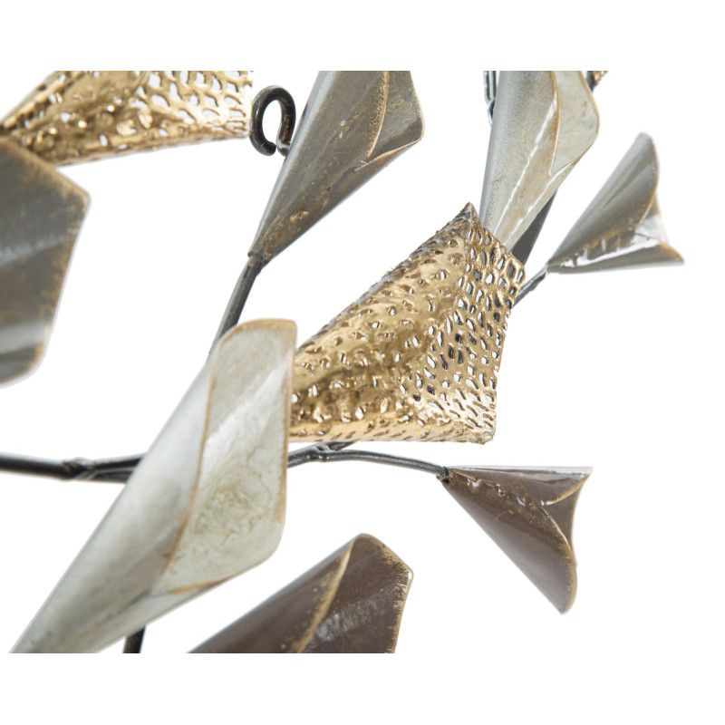 Décoration murale moderne Branches avec feuilles 46x87 Métal Doré Beige Noir Ramo 