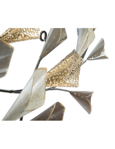 Décoration murale moderne Branches avec feuilles 46x87 Métal Doré Beige Noir Ramo 