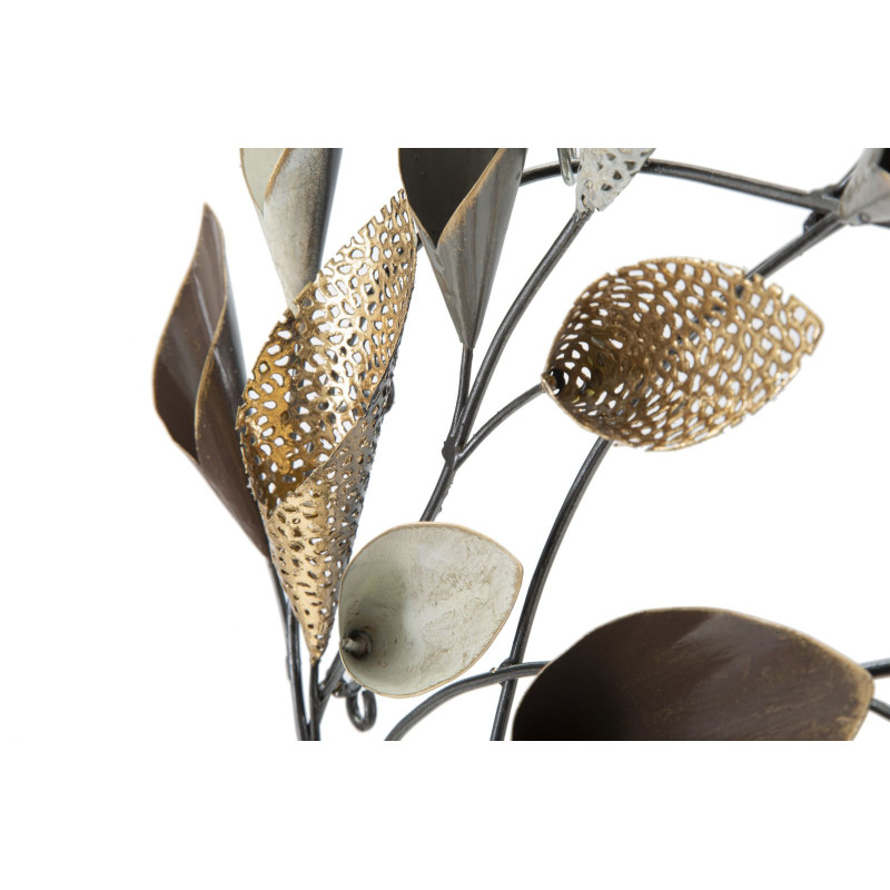 Décoration murale moderne Branches avec feuilles 46x87 Métal Doré Beige Noir Ramo 