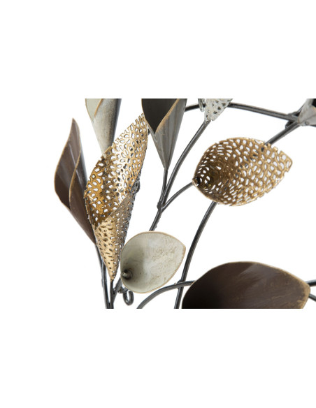 Décoration murale moderne Branches avec feuilles 46x87 Métal Doré Beige Noir Ramo 