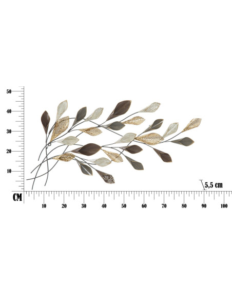 Décoration murale moderne Branches avec feuilles 46x87 Métal Doré Beige Noir Ramo 