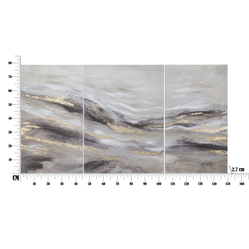 Grande toile murale peinte triptyque abstrait 105x80 Monty 
