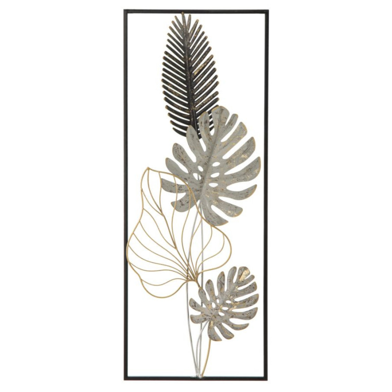 Décoration murale moderne Feuilles tropicales 28x74 Métal Doré Noir Beige Palm A 