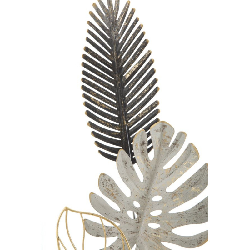 Décoration murale moderne Feuilles tropicales 28x74 Métal Doré Noir Beige Palm A 