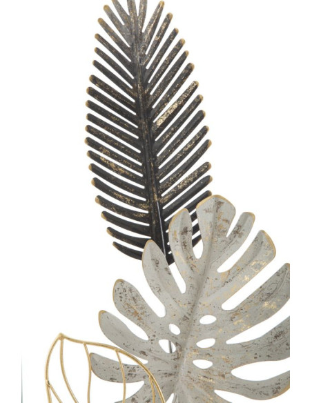 Décoration murale moderne Feuilles tropicales 28x74 Métal Doré Noir Beige Palm A 