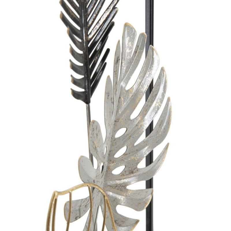 Décoration murale moderne Feuilles tropicales 28x74 Métal Doré Noir Beige Palm A 