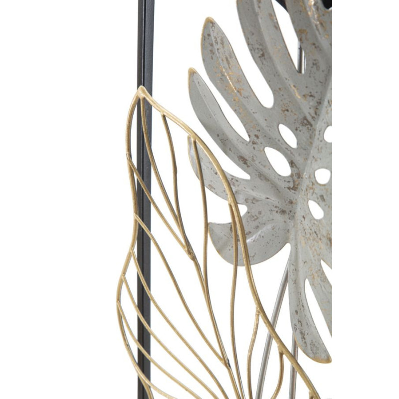 Décoration murale moderne Feuilles tropicales 28x74 Métal Doré Noir Beige Palm A 