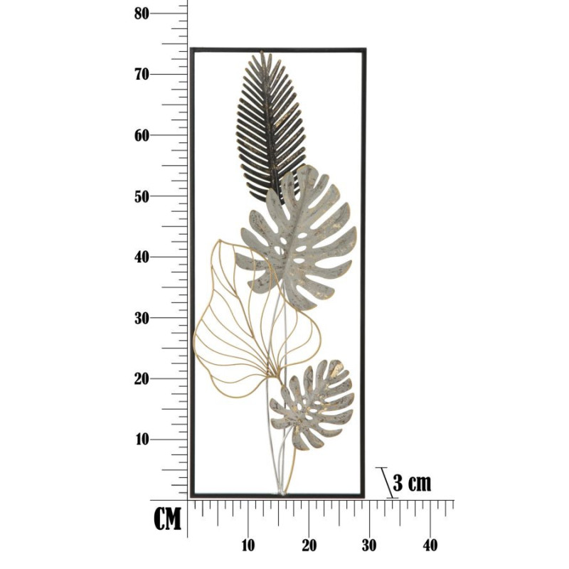 Décoration murale moderne Feuilles tropicales 28x74 Métal Doré Noir Beige Palm A 