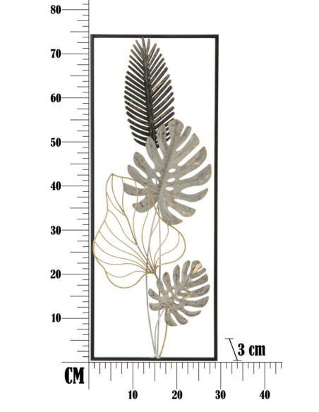 Décoration murale moderne Feuilles tropicales 28x74 Métal Doré Noir Beige Palm A 
