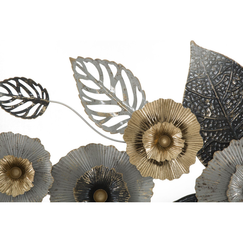 Grande Décoration murale moderne Fleurs 120x59 Métal Noir Gris Doré Frame 
