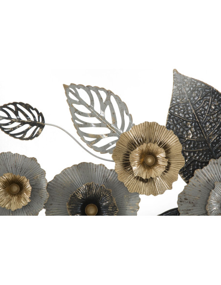 Grande Décoration murale moderne Fleurs 120x59 Métal Noir Gris Doré Frame 