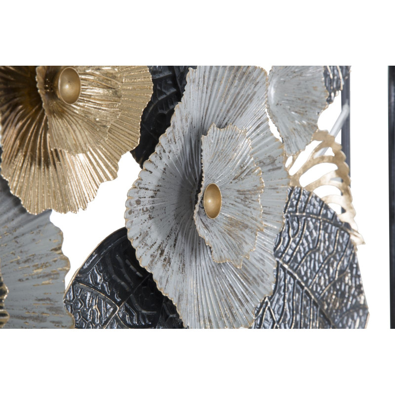 Grande Décoration murale moderne Fleurs 120x59 Métal Noir Gris Doré Frame 