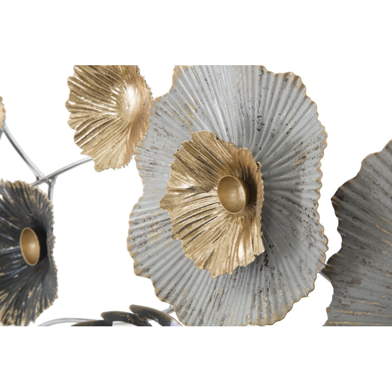 Grande Décoration murale moderne Fleurs 120x59 Métal Noir Gris Doré Frame 