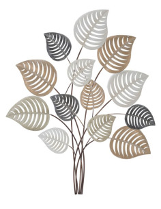 Grande Décoration murale moderne Feuilles 81x100 Métal Beige Noir Doré Otip 