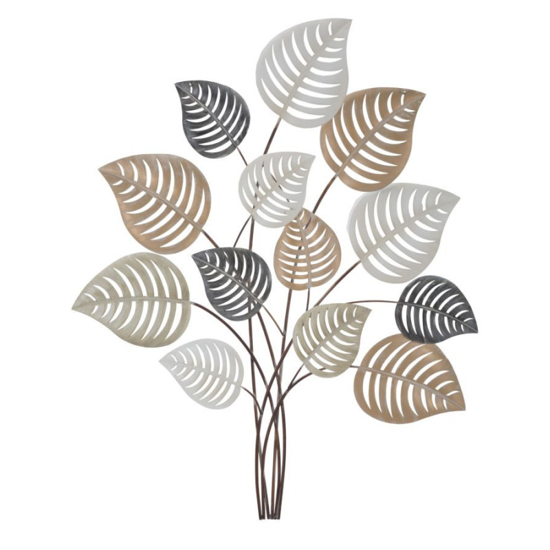 Grande Décoration murale moderne Feuilles 81x100 Métal Beige Noir Doré Otip 