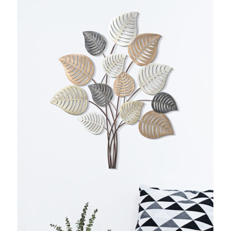Grande Décoration murale moderne Feuilles 81x100 Métal Beige Noir Doré Otip 