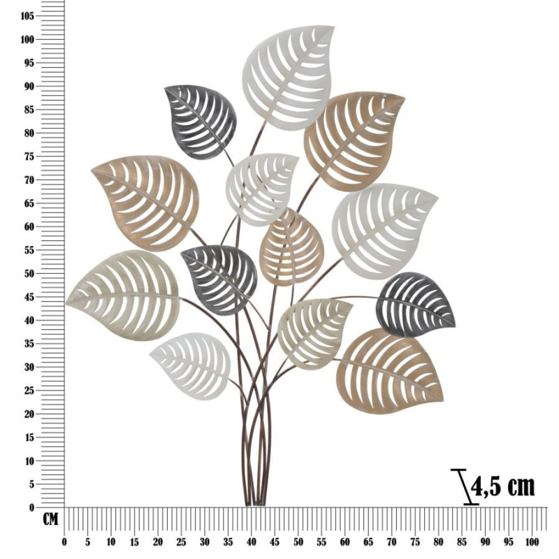 Grande Décoration murale moderne Feuilles 81x100 Métal Beige Noir Doré Otip 