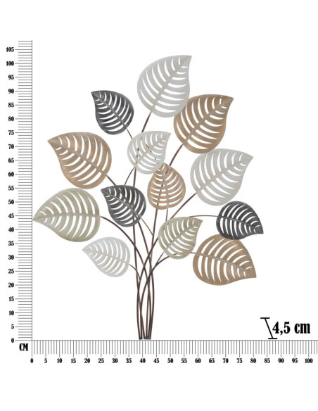 Grande Décoration murale moderne Feuilles 81x100 Métal Beige Noir Doré Otip 
