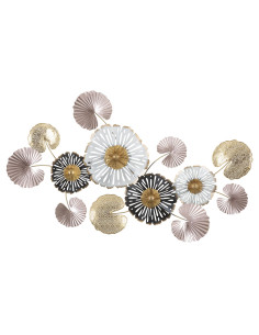 Grande Décoration murale Moderne Fleurs 106x60 Métal Rose Beige Doré Pinky 