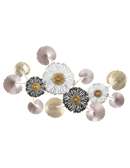 Grande Décoration murale Moderne Fleurs 106x60 Métal Rose Beige Doré Pinky 