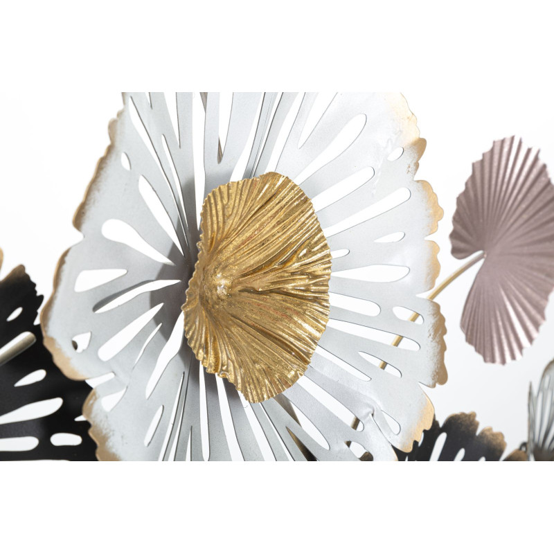 Grande Décoration murale Moderne Fleurs 106x60 Métal Rose Beige Doré Pinky 