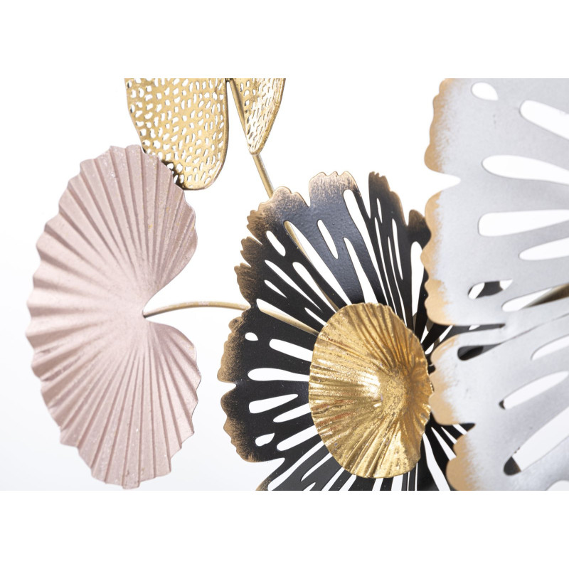 Grande Décoration murale Moderne Fleurs 106x60 Métal Rose Beige Doré Pinky 