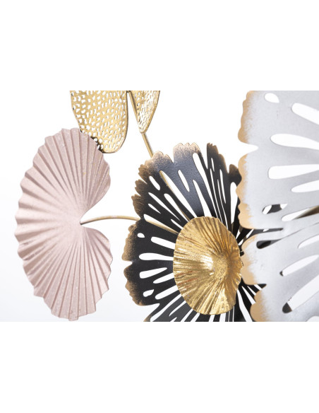 Grande Décoration murale Moderne Fleurs 106x60 Métal Rose Beige Doré Pinky 