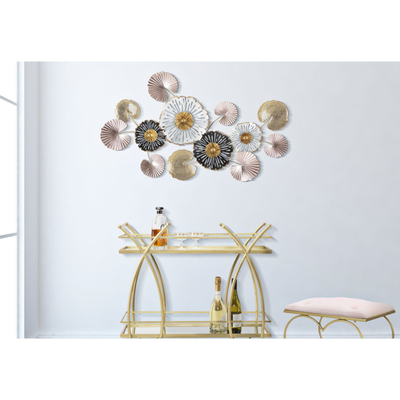 Grande Décoration murale Moderne Fleurs 106x60 Métal Rose Beige Doré Pinky 