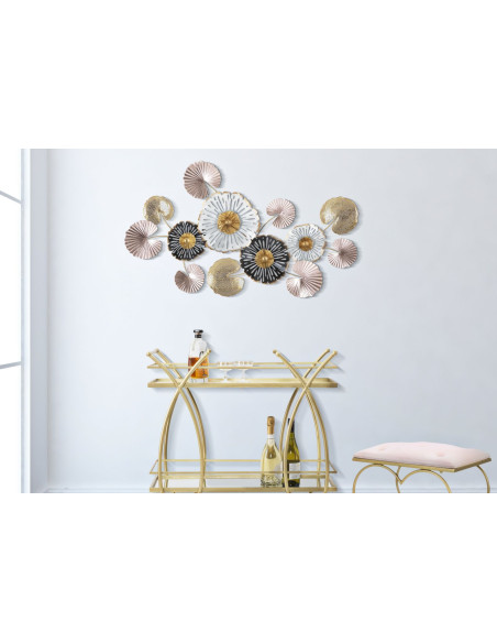 Grande Décoration murale Moderne Fleurs 106x60 Métal Rose Beige Doré Pinky 