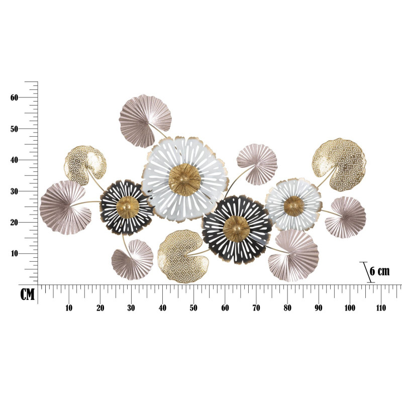 Grande Décoration murale Moderne Fleurs 106x60 Métal Rose Beige Doré Pinky 