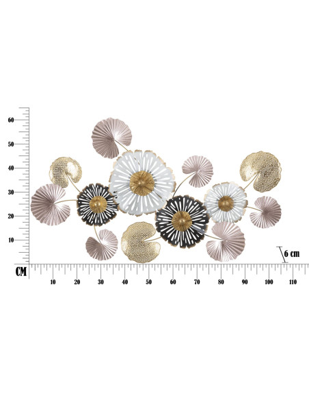 Grande Décoration murale Moderne Fleurs 106x60 Métal Rose Beige Doré Pinky 