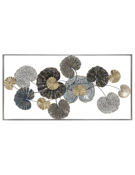 Grande Décoration murale moderne Feuilles 134x68 Métal Gris Vert Doré Frame 