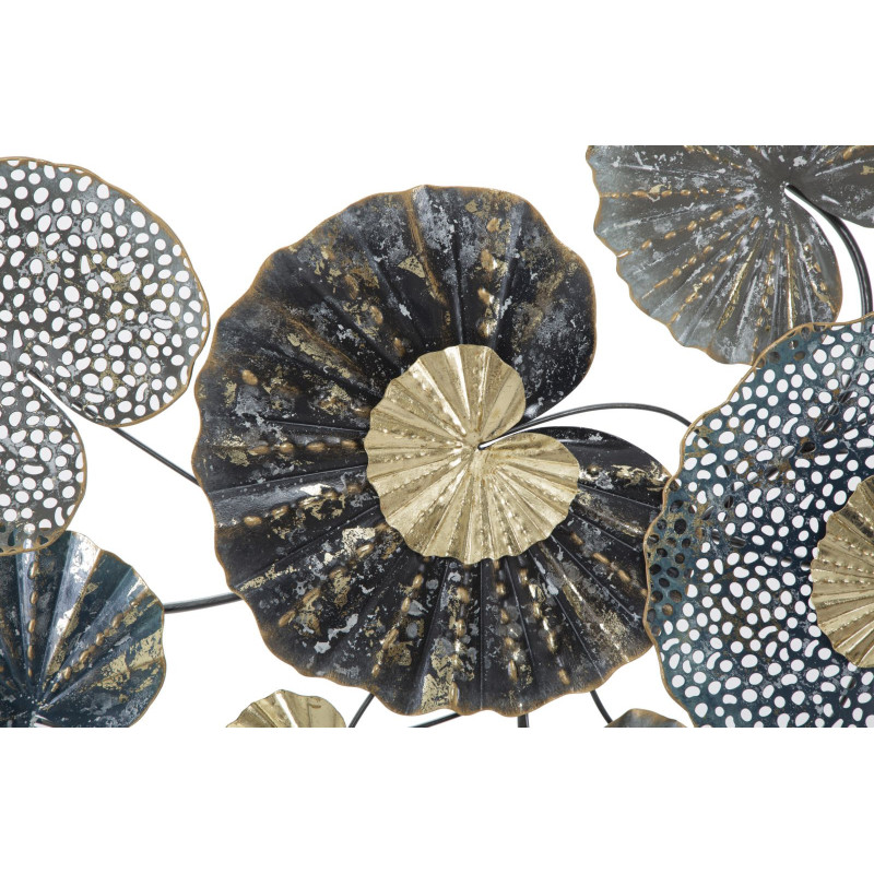 Grande Décoration murale moderne Feuilles 134x68 Métal Gris Vert Doré Frame 