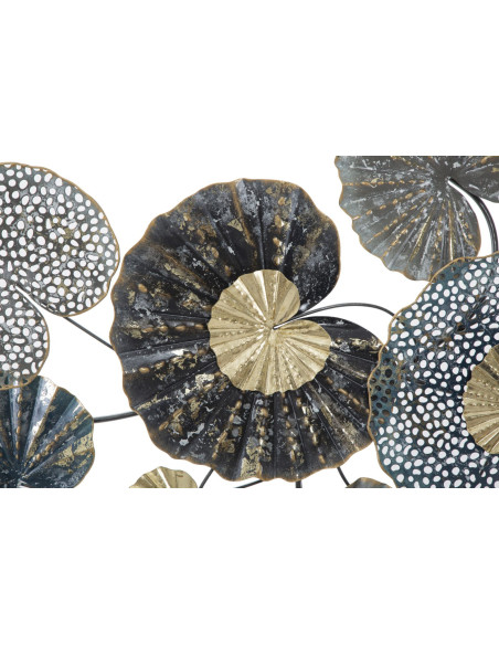 Grande Décoration murale moderne Feuilles 134x68 Métal Gris Vert Doré Frame 