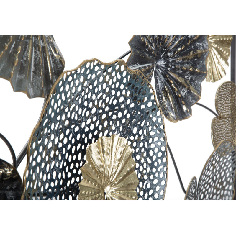 Grande Décoration murale moderne Feuilles 134x68 Métal Gris Vert Doré Frame 