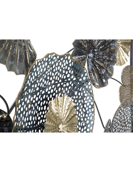 Grande Décoration murale moderne Feuilles 134x68 Métal Gris Vert Doré Frame 