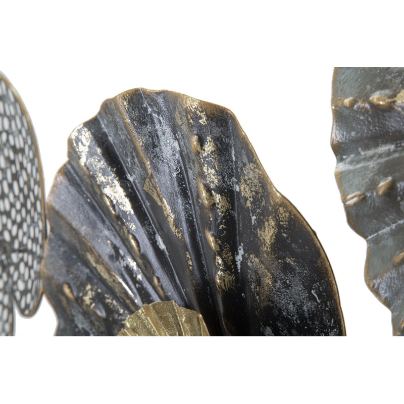 Grande Décoration murale moderne Feuilles 134x68 Métal Gris Vert Doré Frame 