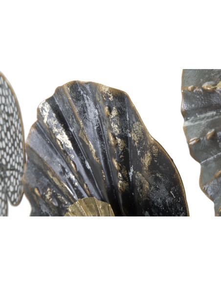 Grande Décoration murale moderne Feuilles 134x68 Métal Gris Vert Doré Frame 