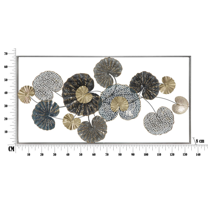 Grande Décoration murale moderne Feuilles 134x68 Métal Gris Vert Doré Frame 