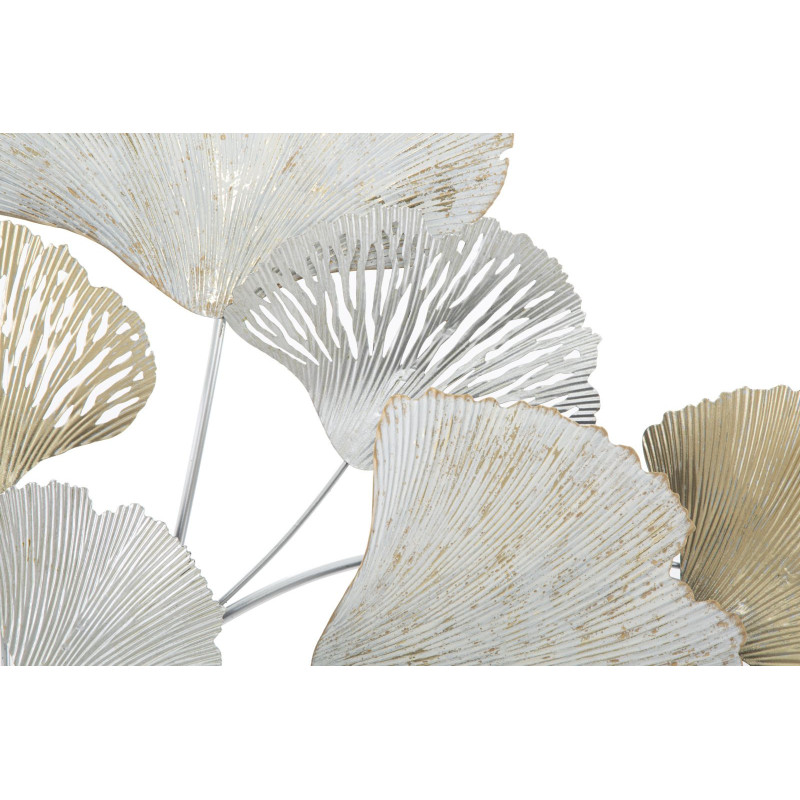 Grande Décoration murale moderne Feuilles ginkgo 85x113 Métal Blanc crème Doré Silvy 